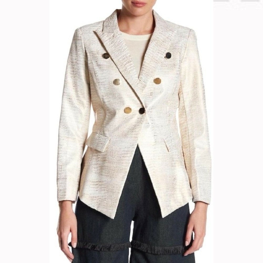 Tov Holy Gold Blazer Jacket Womens Medium Size 40 Faux Leather Alligator Skin